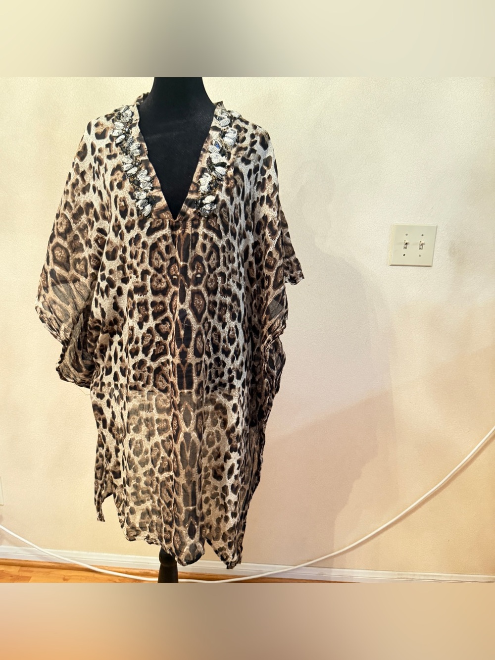 Leopard Print V-Neck Women's Cover-Up Jacket - Brown